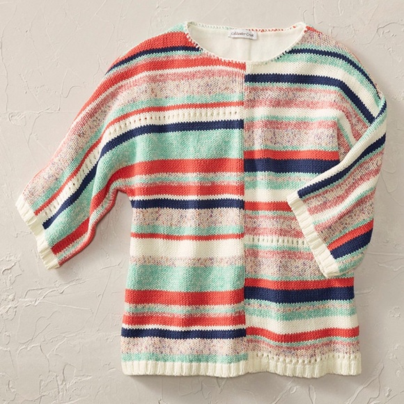 Coldwater Creek Colorful Stripe Medley Sweater Size Small Boatneck Cotton - Picture 1 of 5